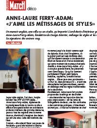 Article publié par Paris Match Suisse mentionnant Anne-Laure Ferry-Adam , architecte d'intérieur pour Genève