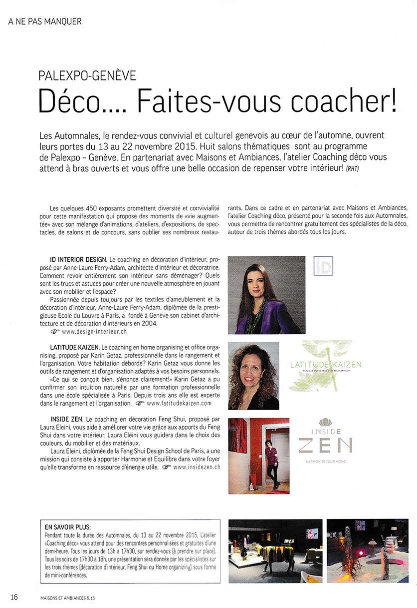 Page intérieure du magazine Maison et Ambiances - Octobre 2015