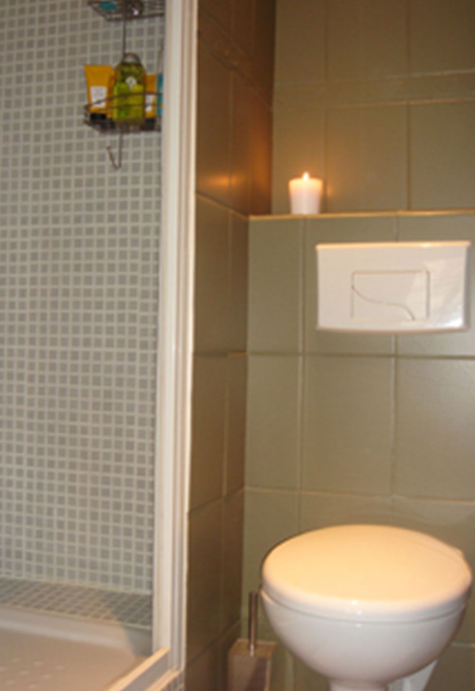 Toilettes et douche d'un appartement ancien à Paris 6ème. Réalisation ID Interior Design par Anne-Laure Ferry-Adam, architecte d'intérieur à Genève.
