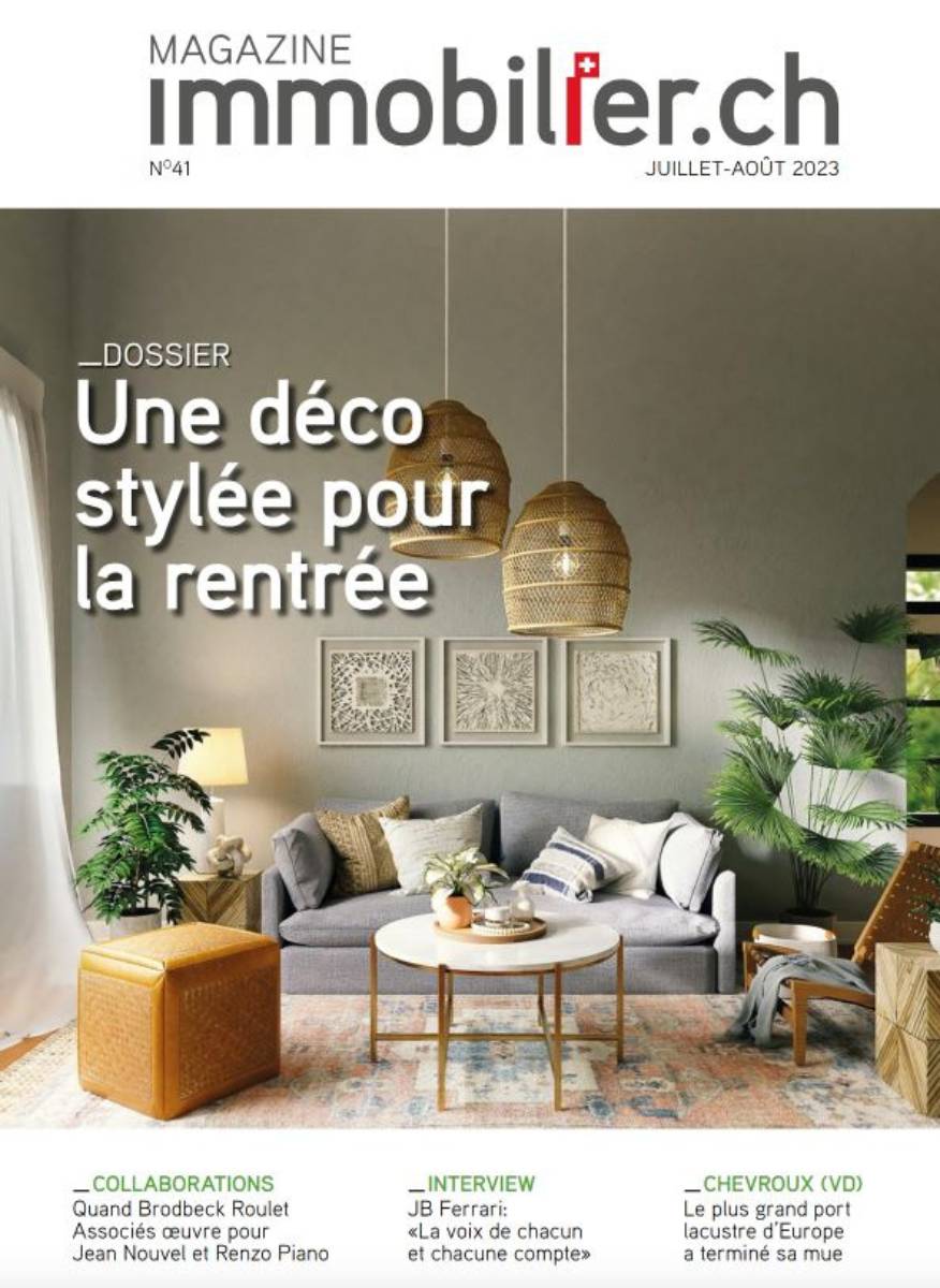 Magazine immobilier.ch de Juillet Août 2023, mention de Alfa Design